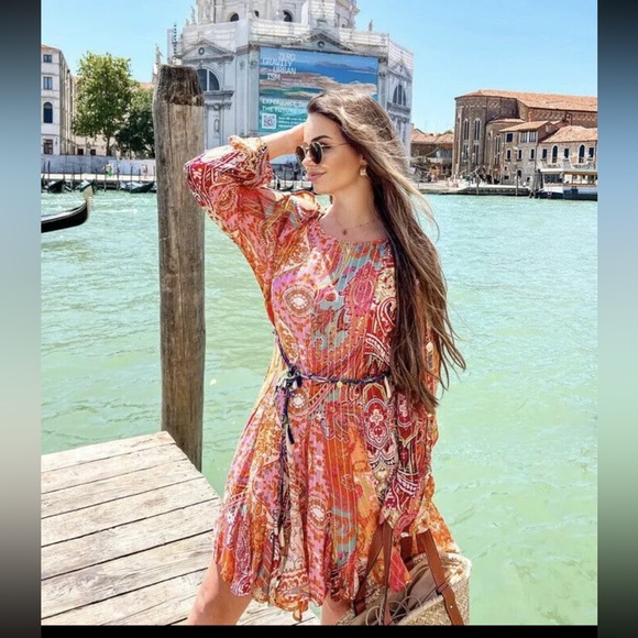 Zara boho printed viral blogger summer long sleeve mini dress - Picture 6 of 14